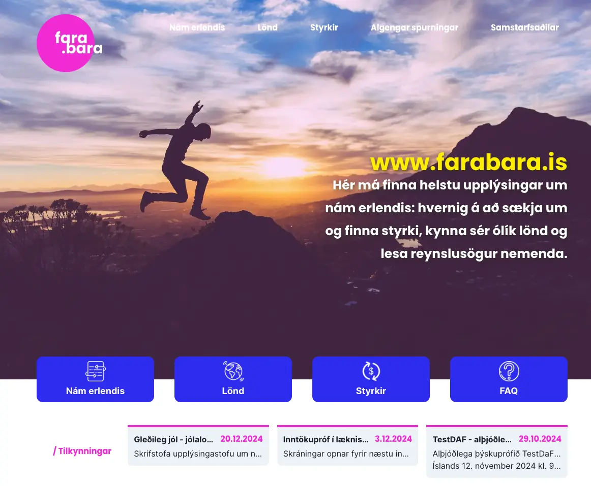 Forsíða vefsíðu Farabara